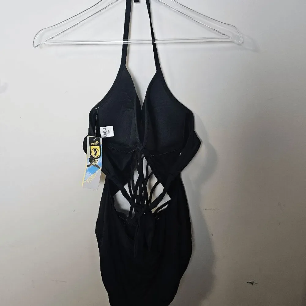 Sports Wear Strappy Cut Out One Piece Swimsuit NWT Womens Black Size Large